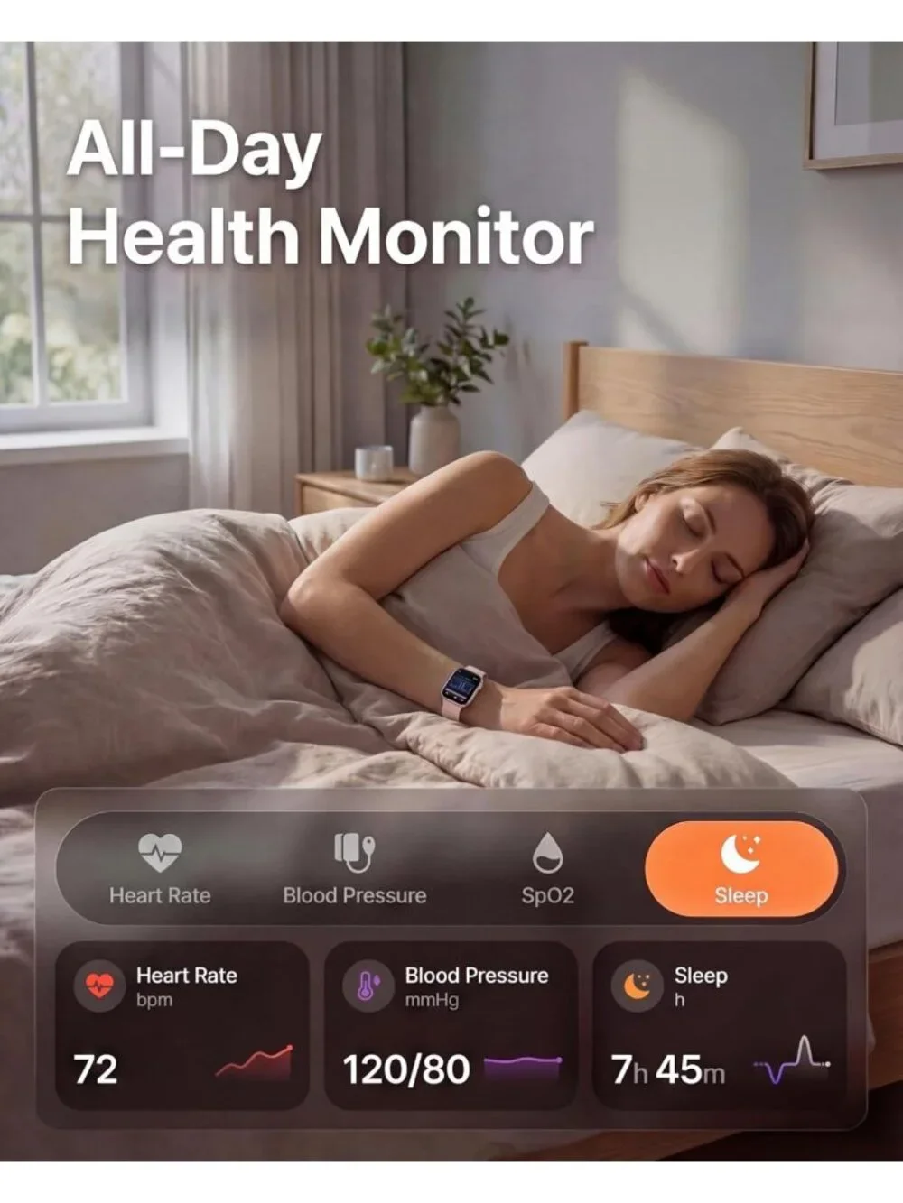 Fitness Smart Watch for Men & Women - Heart Rate Monitor, Sleep Tracker, 120
